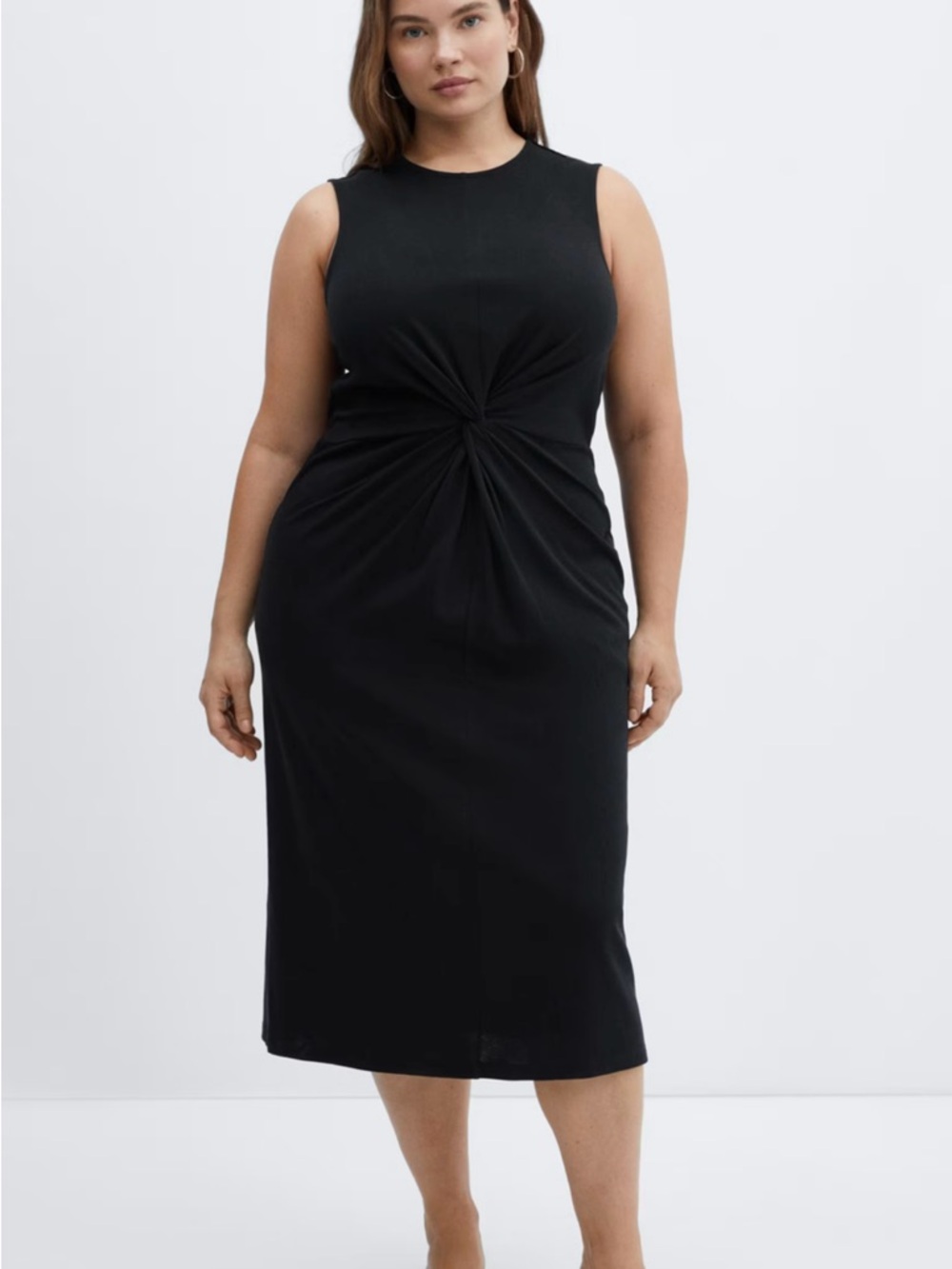 Mango Black Sleeveless Knot-Front Midi Dress 100% cotton